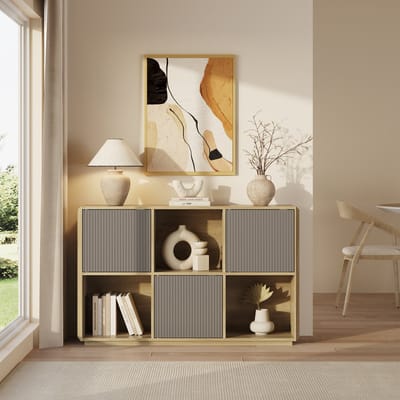 Dressoir Trömi 75x120x30 cm eikenkleurig en grijs [en.casa]