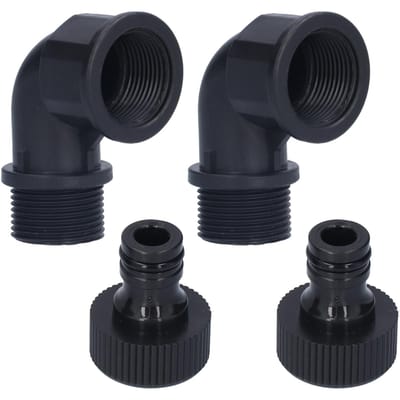 2Set Elleboogconnector Aanpasbare Slangadapter met Nippelconnector voor Tuin Buiten(G1 Directioneel black