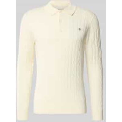Gant Trui Classic Cable Knit Organic Cotton Polo Collar Cream / male
