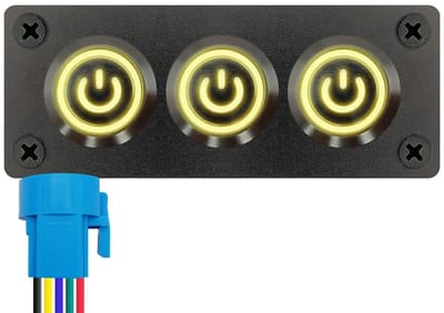 ProRide Metalen drukschakelaar 220V ON-OFF - Inbouwpaneel drievoudig - 22mm - IP67 - LED indicatie Geel