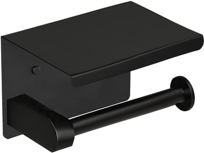 carmdering - Toiletrolhouder - WC Papierhouder - Badkamer Accessoire - SUS304 RVS, zwart, met plankje, 3M tape of schroeven - Voor telefoon & sleutels - Muurmontage, roestvrij