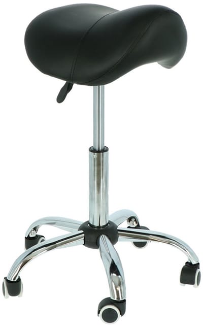 Alora zadelkruk - Tabouret – Zwart/Chrome - kruk – kapperskruk - Ergonomische zadelstoel op wielen