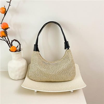 Sac tissé à la main pour femmes, nouveau sac fourre-tout rétro tendance et à la mode, sac à bandoulière polyvalent de grande capacité, sac tissé en paille beige