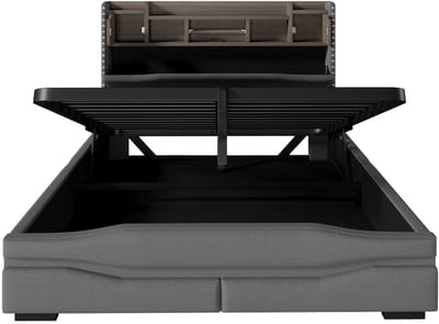 COVREO Bedframe 160x200 cm grijs, met LED en opbergruimte, zonder matras