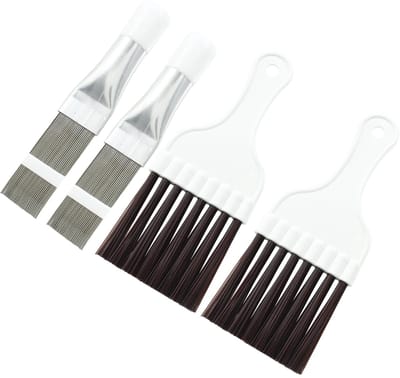 2 Set Airconditioner Condensator Fin Reinigingsborstel, 2 Stks Rvs AC Spoel Fin Kam en 2 Stks Koelkast Fin Cleaner Garde Borstel