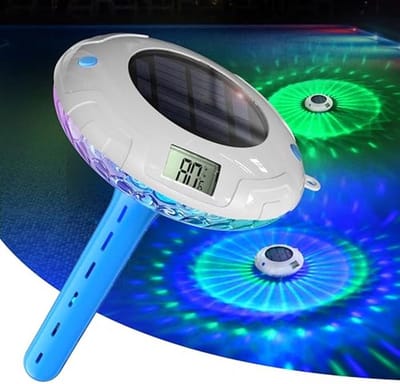 Drijvende digitale zwembadthermometer met zonne-energie en led-verlichting, waterdicht
