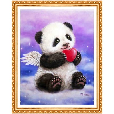 Diamant Schilderij Panda Engel, strass Schilderij, vierkant, vol, doe-het-zelf, 5D Borduurwerk, diamant Borduurwerk 20X30CM purple