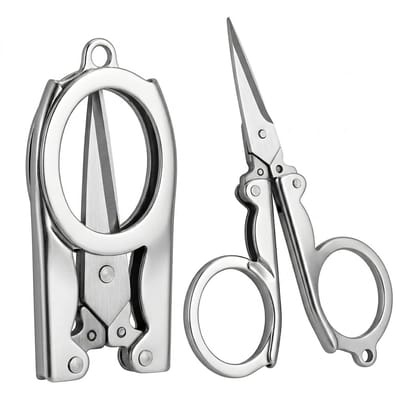Zilverkleurige opvouwbare schaar klein formaat unisex multifunctionele mini draad schaar met ronde handgrepen en inklapbaar ontwerp draagbare handwerk schaar voor naaien knutselen en precisie werk