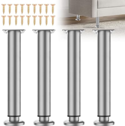 verstelbaar, 25-42 cm, 4 stuks, grijs, in hoogte verstelbaar, metaal, in hoogte verstelbare poten voor meubelpoten, kastpoten, tafelpoten, commodepoten, bedpoten