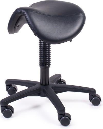 MTM STOELEN - Zadelkruk FREYA 160-N - standaard zitting zwart kunstleer - zithoogte 48/63 cm - optimaliseert zithouding, comfort en mobiliteit - kapperskruk
