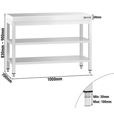 GGM Gastro Edelstahl Arbeitstisch PREMIUM - 1000x700mm - mit Grundboden & Zwischenboden Zilver