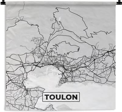 Wandkleed - Wanddoek - Toulon - Frankrijk - Plattegrond - Kaart - Stadskaart - 180x180 cm - Wandtapijt