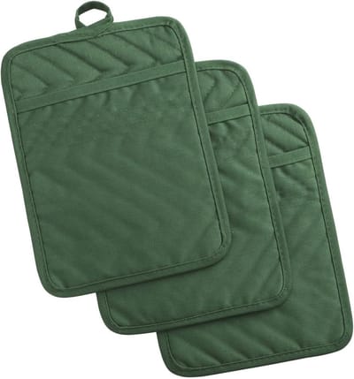 Pannenlappen en wanten - Keuken textiel - Veilig koken - Hittebestendig katoen - 3 stuks - Hunter groen