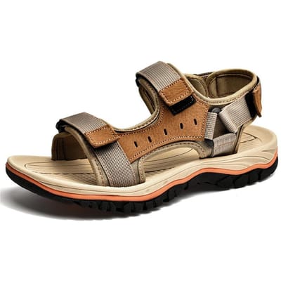 Zomer Nieuwe Sandalen Heren Outdoor Reizen Strand Schoenen Casual Echt Leer Zachte Zool Antislip Klittenband Sandalen 45 beige