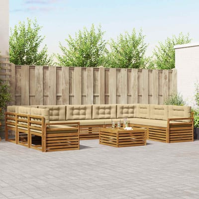 vidaXL - Buiten - bank - set - 10 - st - Natuurlijk - en - Beige - Massief - Acacia - Hout