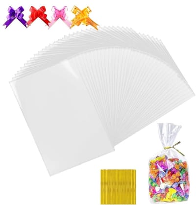 Dailygoods- Bodemzakken 100 stuks - 200 x 280 mm - Doorzichtige Foliezakjes - Koekjeszakjes - Gebakzakjes - Inclusief 100 Metalen Bandjes - Zakjes