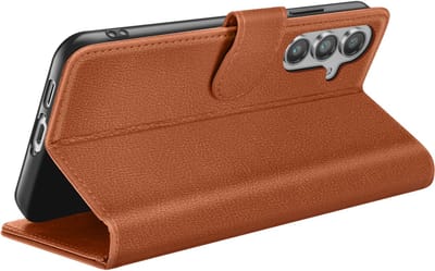 Zanae, Hoesje geschikt voor Galaxy S24 FE - Wallet Case met Stand & Magneetsluiting, Bruin