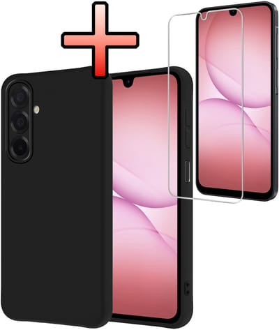Hoesje - Met Screenprotector - Geschikt voor Samsung Galaxy A17 - Sterk & Shockproof - Back Cover - Siliconen Case - Telefoon Hoes - Zwart