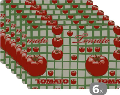 Placemat - Placemats kunststof - Tomaat - Patronen - Fruit - Vintage - 45x30 cm - 6 stuks - Hittebestendig - Anti-Slip - Onderlegger - Afneembaar