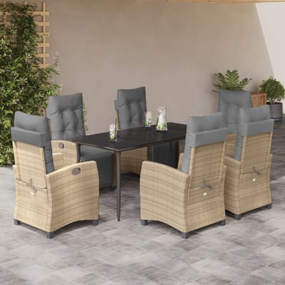 vidaXL - 7-delige - Tuinset - met - kussens - poly - rattan - gemengd - beige