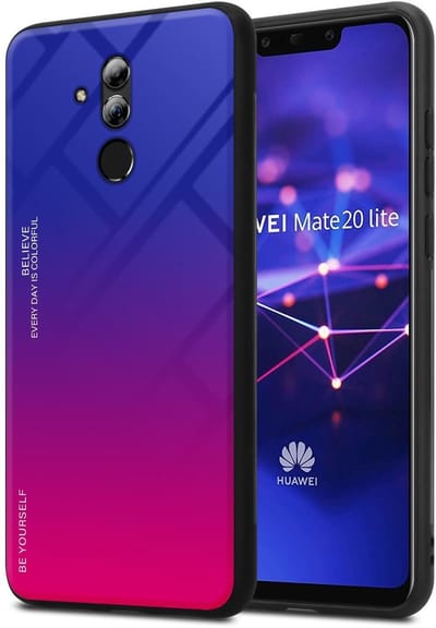 Cadorabo Hoesje geschikt voor Huawei MATE 20 LITE in PAARS - ROOD - Tweekleurige beschermhoes van TPU-silicone Case Cover en achterzijde van gehard glas
