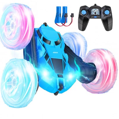Nince Bestuurbare Auto - Bestuurbare Auto voor Jongens - Stuntauto met LED Banden & 360° Rotatie - RC Auto - Bestuurbare Auto voor Buiten - Met 2 Accu’s