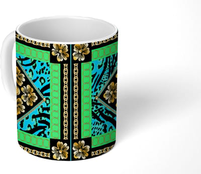 Mok - Koffiemok - Dierenprint - Bloemen - Ketting - Goud - Patroon - Mokken - 350 ML - Beker - Koffiemokken - Theemok