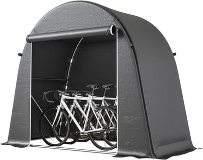 Daity Tuinopbergtent van 2,4 x 1,2 meter, waterdichte fietstent met oprolbare ritssluiting en gegalvaniseerd metalen frame, donkergrijs