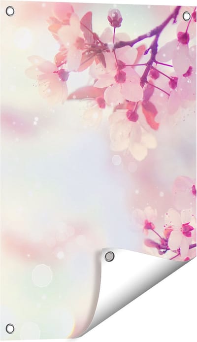 Gards Tuinposter Roze Bloesemboom met Zonneschijn - 40x60 cm - Tuindoek - Tuindecoratie - Wanddecoratie buiten - Tuinschilderij