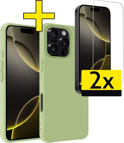 Hoesje - Met 2x Screenprotector - Geschikt voor Apple iPhone 16 Pro - Sterk & Shockproof - Back Cover - Siliconen Case - Telefoon Hoes - Telefoonhoesjes - Groen