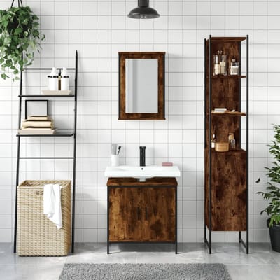 vidaXL - 3-delige - Badkamermeubelset - bewerkt - hout - gerookt - eikenkleurig