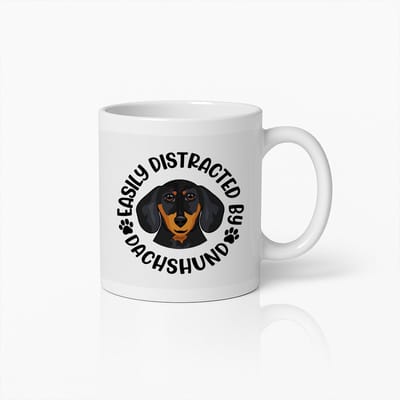 Easily Distracted by Dachshund Mok 330ml – Grappige Koffiebeker Cadeau voor Hondenliefhebbers & Teckel Eigenaren
