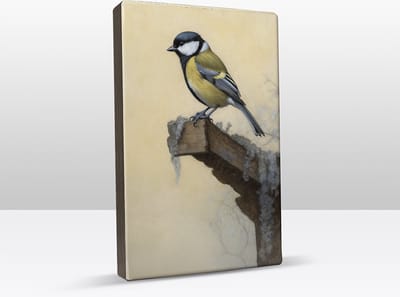 Koolmeesje - Handgelakt - 19,5 x 30 cm - Niet van echt te onderscheiden schilderijtje op hout - Mooier dan een print op canvas - Laqueprint.