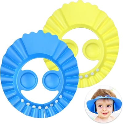Verstelbare baby zwemmuts set van 2, zachte waterdichte shampoo visor voor kinderen, haarwasbescherming voor badtijd en babyshower in 2 kleuren, perfect voor peuters en baby's