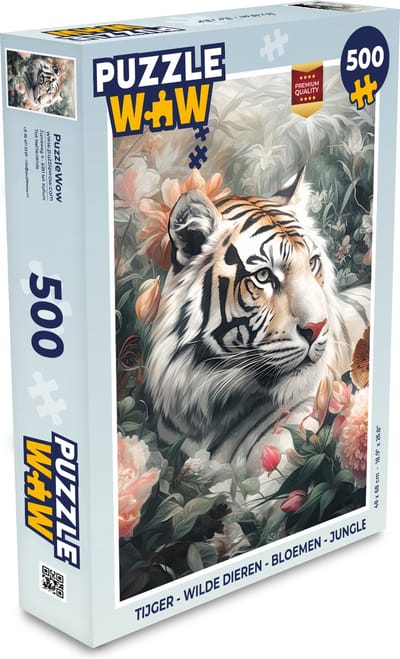 Puzzel Tijger - Wilde dieren - Bloemen - Jungle - Legpuzzel - Puzzel 500 stukjes
