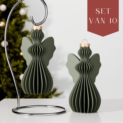 Fleuriek – Luxe kerstbal engel - Groen, 10 stuks - Onbreekbare kunststof kerstornamenten – Engelvormige kerstballen, klassieke kerstversiering, Matte afwerking