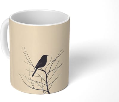 Mok - Koffiemok - Vogel - Zwart - Tak - Minimalistisch - Mokken - 350 ML - Beker - Koffiemokken - Theemok