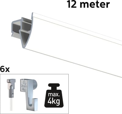 Artiteq Schilderij Ophangsysteem 12 meter All-in-one Up Rail 4kg / Wit RAL9016