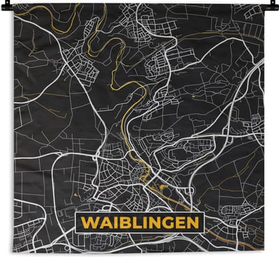 Wandkleed - Wanddoek - Plattegrond – Waiblingen – Goud – Stadskaart – Kaart - Duitsland - 180x180 cm - Wandtapijt