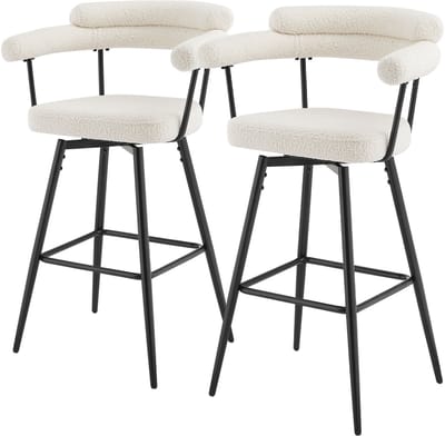 Set van 2 barkrukken 360° draaibaar Beige 61x103x55 cm met armleuning, rugleuning en voetensteun tot 120 kg ML design