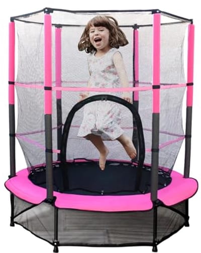 Indoor en Outdoor Kindertrampoline Ø 140 cm met Veiligheidsnet en Gevoerde Veiligheidsafdekking voor Kinderen