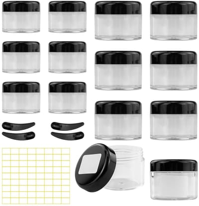 Dailygoods- Crèmepotjes 12 stuks - 20 ml/30 ml - Transparant - Kunststof - Inclusief spatels - Compact formaat - Cosmeticapotjes