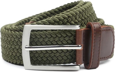 Suitable Geweven Riem Olijfgroen - Maat 105 - Dames en Heren - Elastisch gevlochten stretch riem - 3,5cm breed - Riem gevlochten