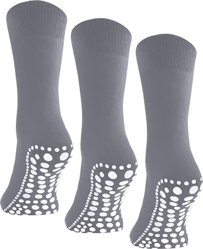 Budino® Huissokken Anti Slip Set - 3 paar - Dikke Antislip Sokken - Gripsokken - Dikke Yoga Pilates Sokken - maat 35-38 - Grijs