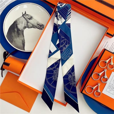100% Zijde Hoge Kwaliteit Luxe Merk Sjaal Dames Hoofdband Haarband Foulard Strik Lint Neckerchief Dunne Sjaals Accessoires 5x85cm blue