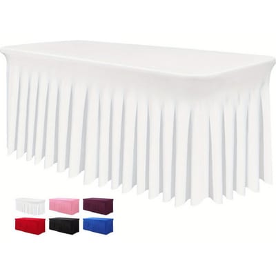Elegante Zwarte 6ft Rechthoekige Tafelrok - Kreukbestendig Polyester en Spandex Mix, Elastische Duurzame Tafelhoes, Perfect voor Bruiloften