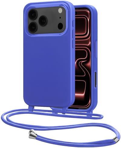 Hoes Geschikt voor iPhone 17 Pro Met Telefoonkoord - Siliconen Hoesje Backcover Met Ketting - Felblauw