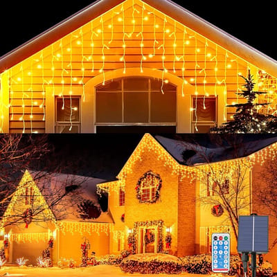 Buitensfeerverlichting met 264 LED's, 8 meter lange icicle lichtsnoer, waterdicht en met afstandsbediening, ideaal voor kerst en bruiloften