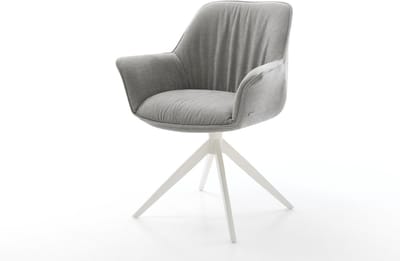 Eetkamerstoel Keila-Flex met armleuning kruisframe breed wit zachte stof met structuur grijs 360° draaibaar rocker-functie