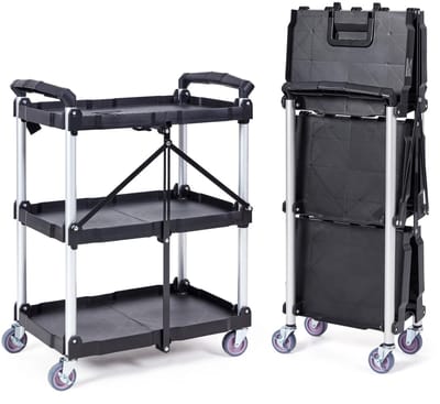 Sello! opvouwbare gereedschapswagen – serveerwagen – rolwagen – 3 lagen – draagvermogen 165kg – zwenkwielen - zwart